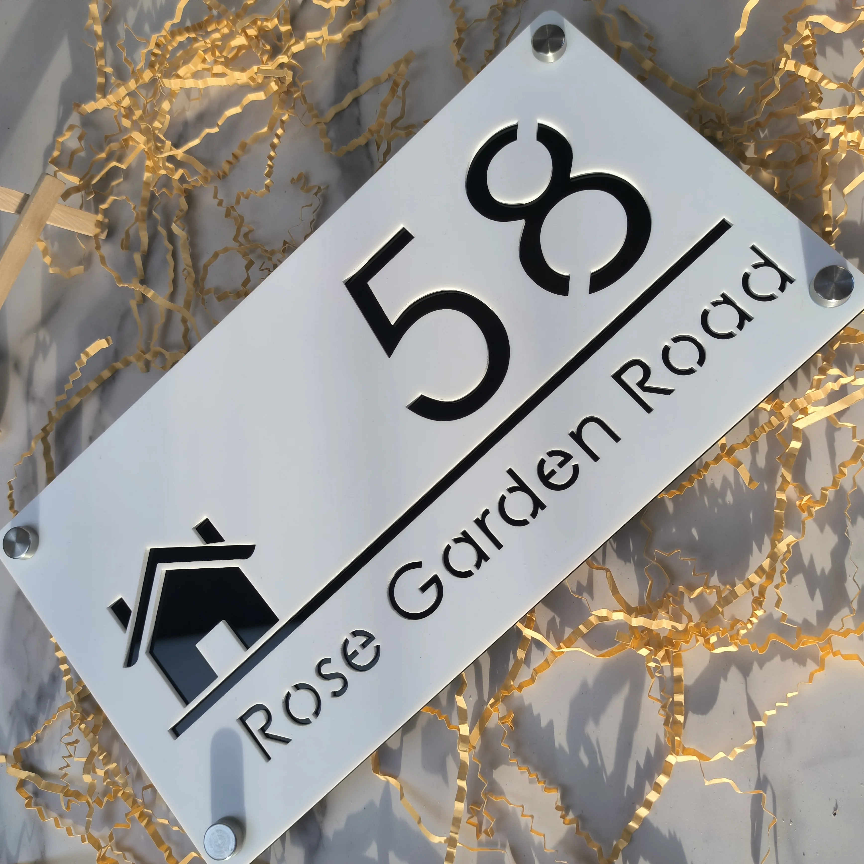 Personalized Laser Cut Acrylic Sign Modern House Number OutDoor Plaque Family Name Plate Door Signs Matte White Mirror Black house number signs door signs house wall plaques number plate