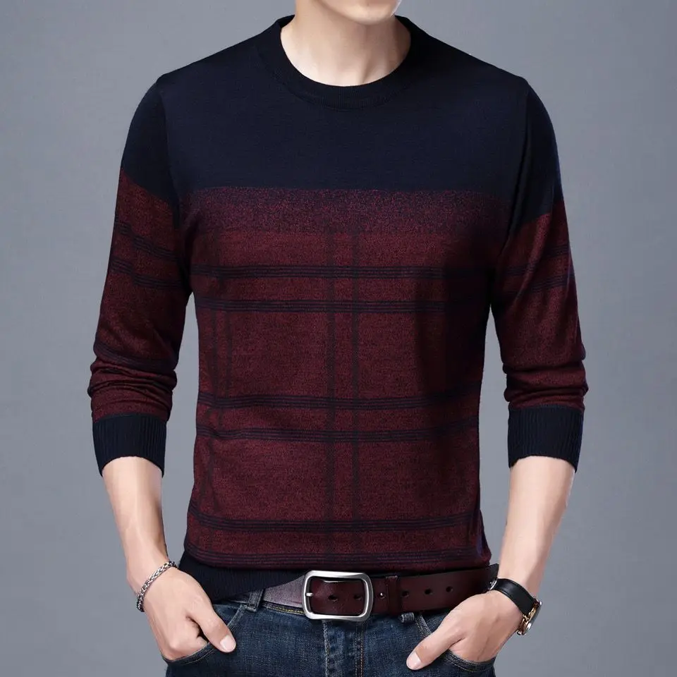 남성용 긴팔 스트라이프 스웨터, 한국 스트리트웨어, 남성 의류, 대비 느슨한 캐주얼 풀오버 상의, 용수철 가을 패션