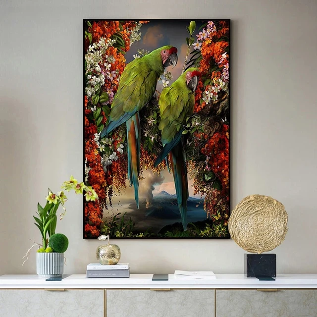 Papagei Wand Ara Zimmer In Wand Bunte Vögel Leinwand Poster Blumen Malerei Kunst Nordic Prints Schöne