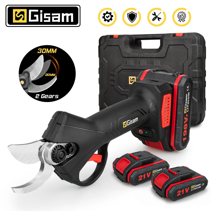 Gisam Cordless Electric Pruning Shears Rechargeable Battery Scissors Mini Pruning Shears Fruit Tree Branches Garden Power Tools