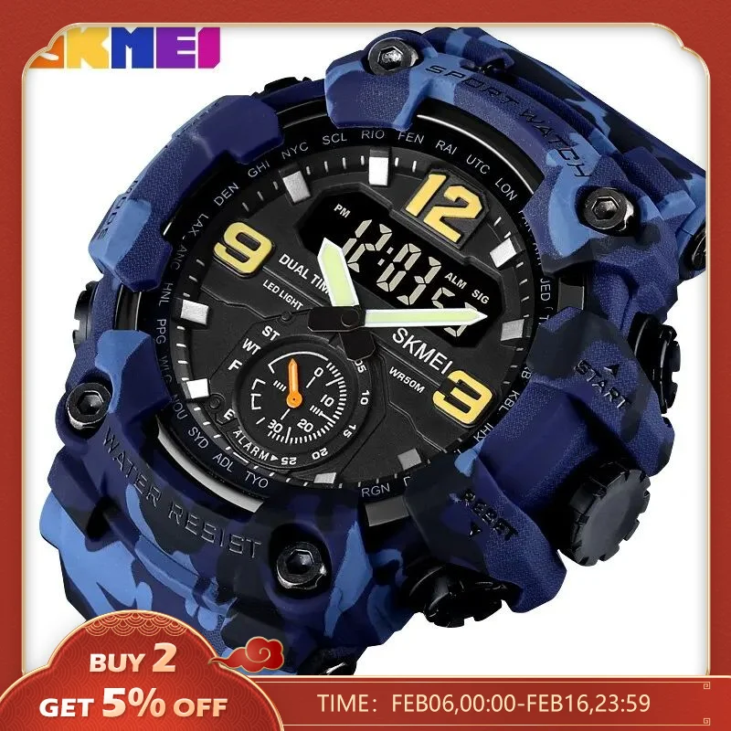 Skmei Multifunzionale Chrono Digital Watches Mens Dual Movement 3 Time Sport Orologio Da Polso Orologio Elettronico Impermeabile Reloj Hombre