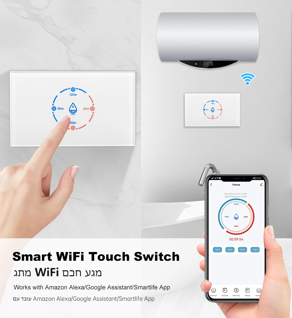 Tuya WiFi Smart Water Heater Switch 20A 4400W US High Power Israel Switch Smart Life App Control Work with Alexa Google Home