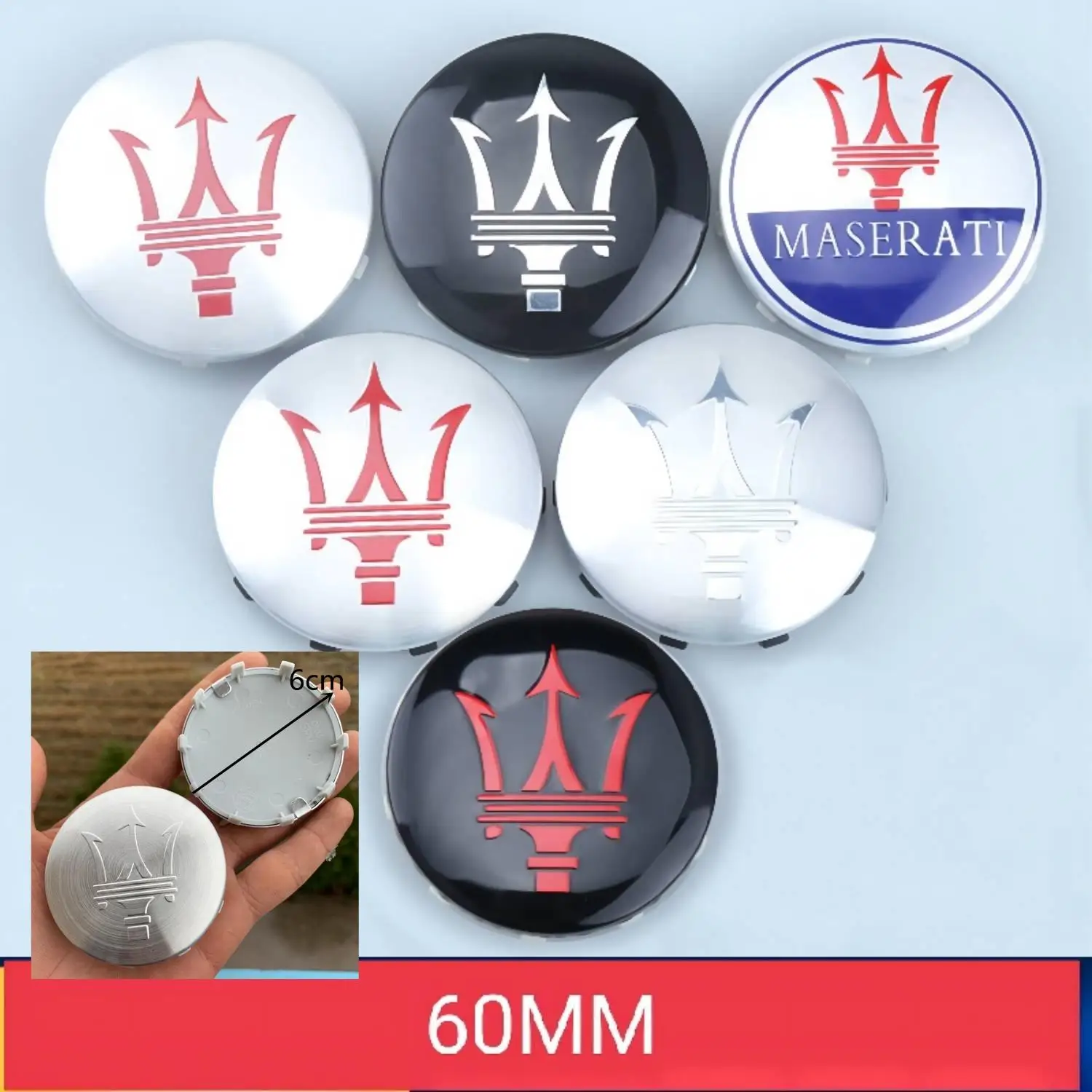 60mm Car Wheel Center Caps for Maserati Granturismo Levante Ghibli Grancabrio Quattroporte GTS GT Q4 Coupe Hub Cover Decoration