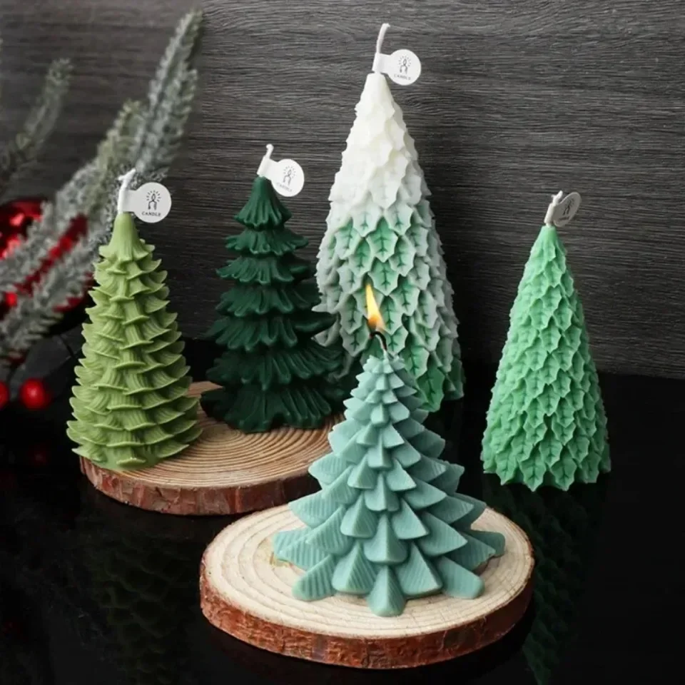 3D Christmas Tree Candle Silicone Mold Handmade Soap Plaster Resin Baking Tools Party Cake DIY Decompression Toy Making Kit