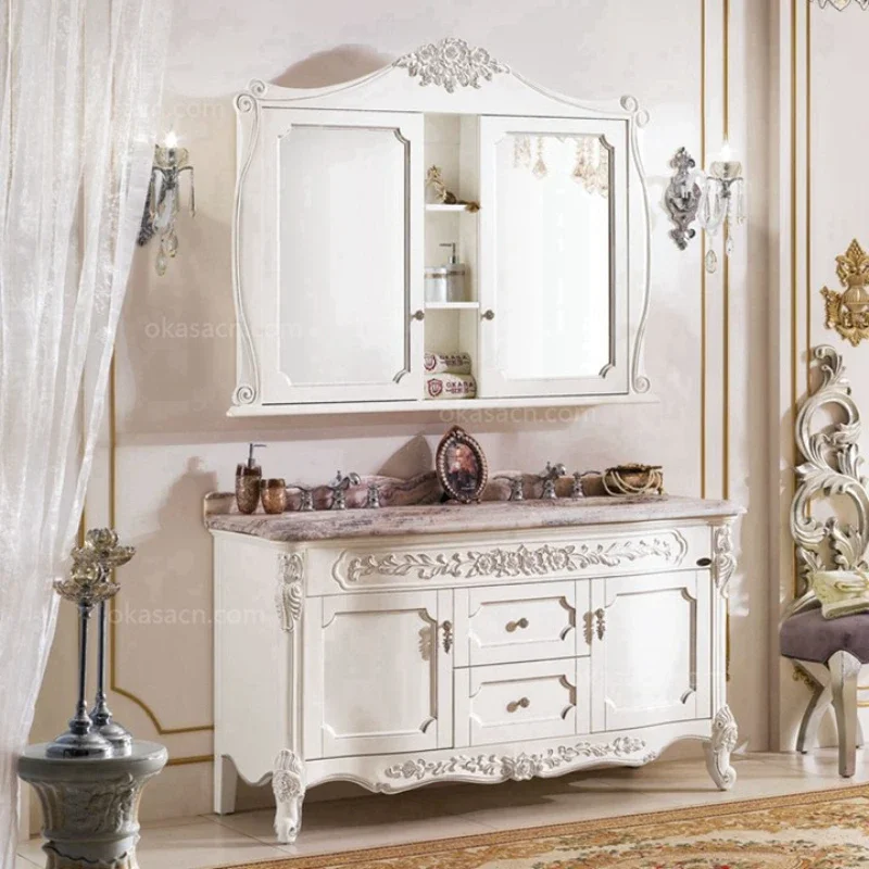 European American Style Washbasin Wash Basin Mirror Cabinet Marble Mirror