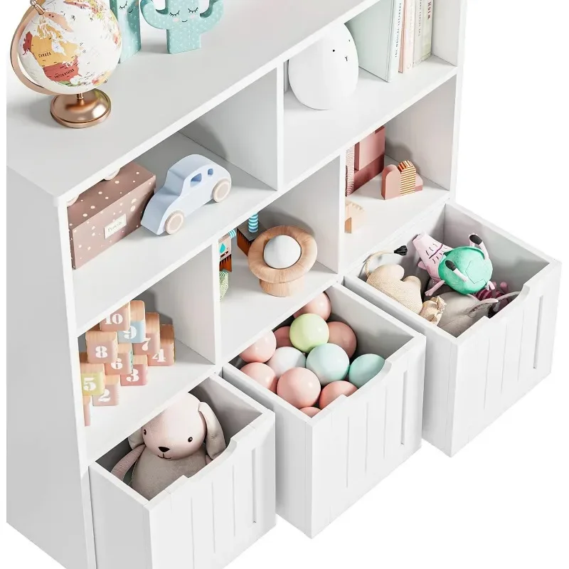 #'Toy Storage Organizer with 3 Movable Drawers, Floor Storage Cabinet Toy Chest with Hidden Wheels and 5 Storage Cubbies