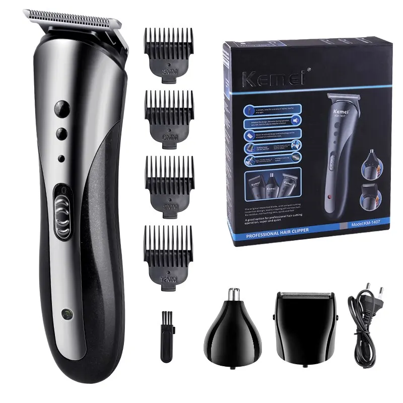 KEMEI KM-1407 Rechargeable Electric Nose Hair Clipper Multifunctional Men Hair Trimmer Professional Electric Shaver Beard Razor images - 6