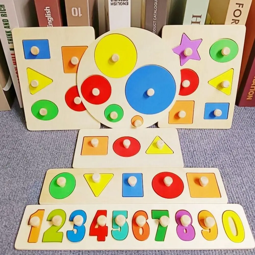 

Montessori Geometric Shape Wooden Jigsaw Puzzle 3D Hand Grabbing Board Shape Matching Cognitive Children Early Educational Toys