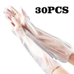 30PCS Waterproof Elastic Long Arm Guard Gloves for Cleaning and Kitchen Use (Transparent)