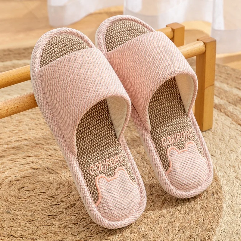 Linen Slippers Indoor Home Breathable Women Men Slides Linen Couples Anti-slip Shoes Beach Sandals Shoes Comfortable Flats TG20 6