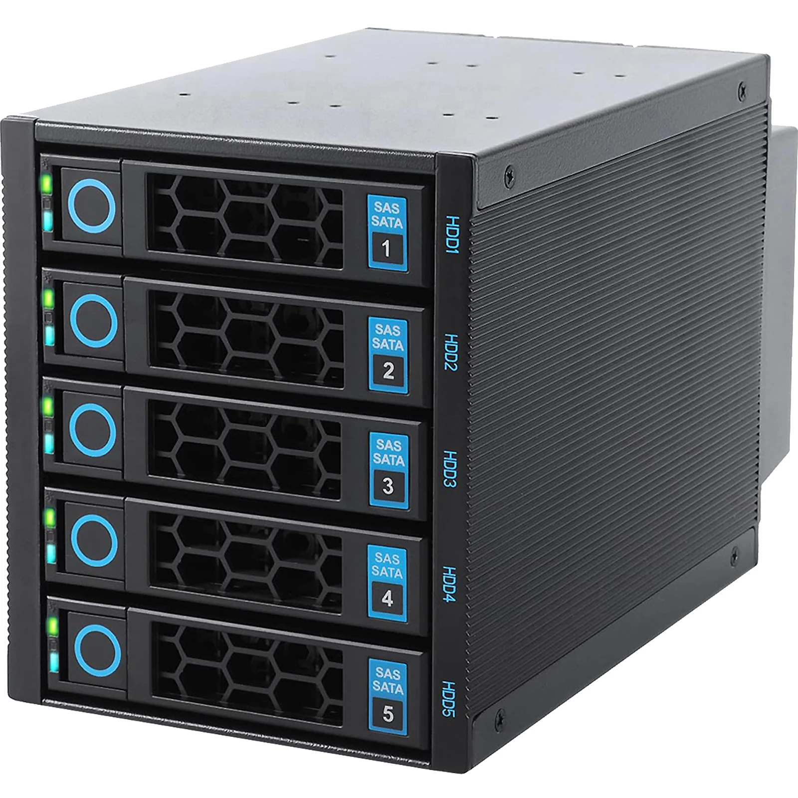 ZhenLoong 5베이 핫 스왑 하드 드라이브 디스크 케이지 모듈 3.5인치 SATA SSD HDD 데이터 저장 장치(3 x 5.25인치 광학 드라이브 위치용)
