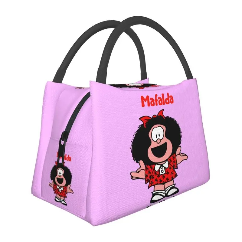 

Classic Comic Mafalda Insulated Lunch Tote Bag for Women Quino Cartoon Resuable Cooler Thermal Bento Box Outdoor Camping Travel