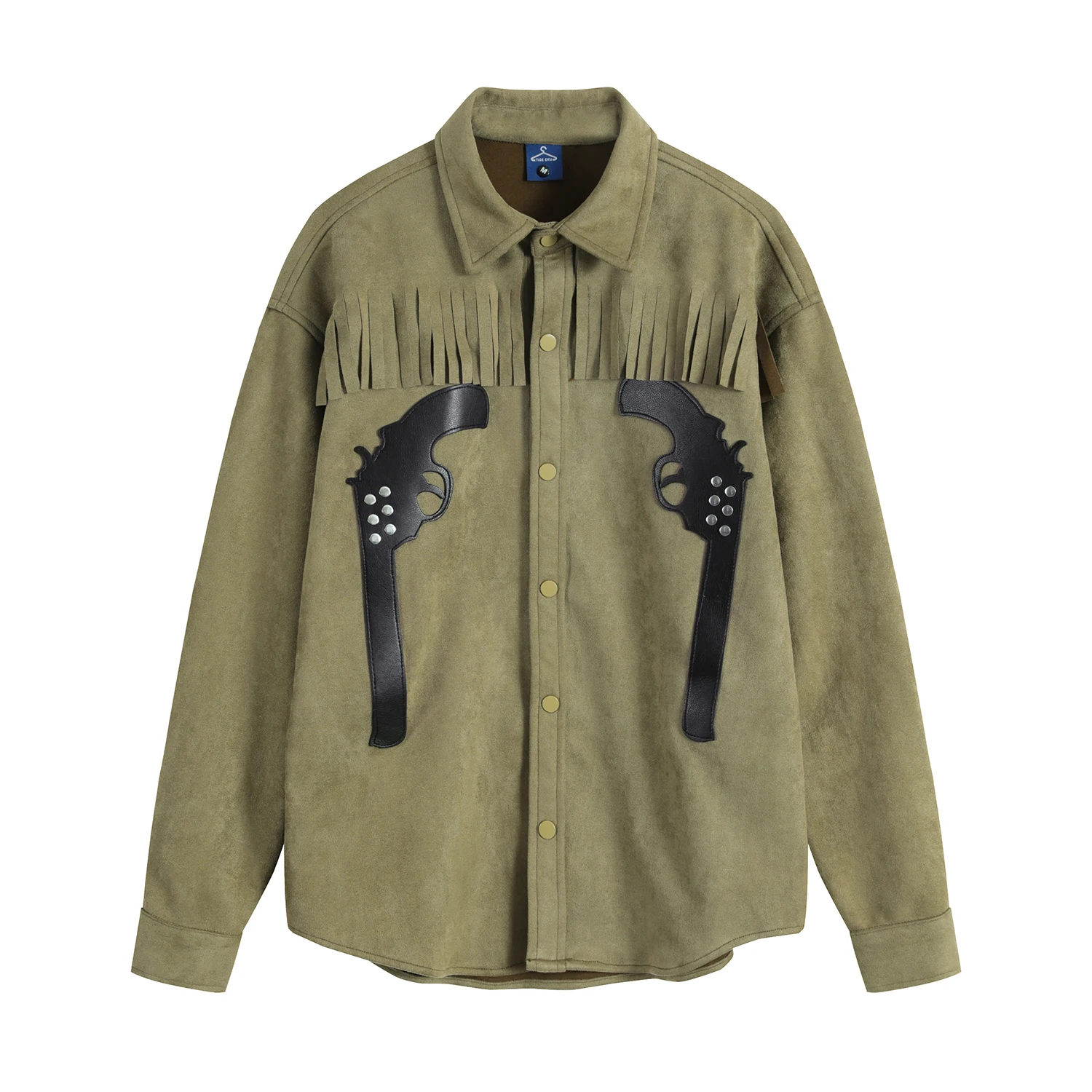 

Hip Hop Western Pistol Patches Jackets Coats Suede Wool Long Sleeve Tassel Shirt Jacket Men's and Women's Fashion Baggy Clothes