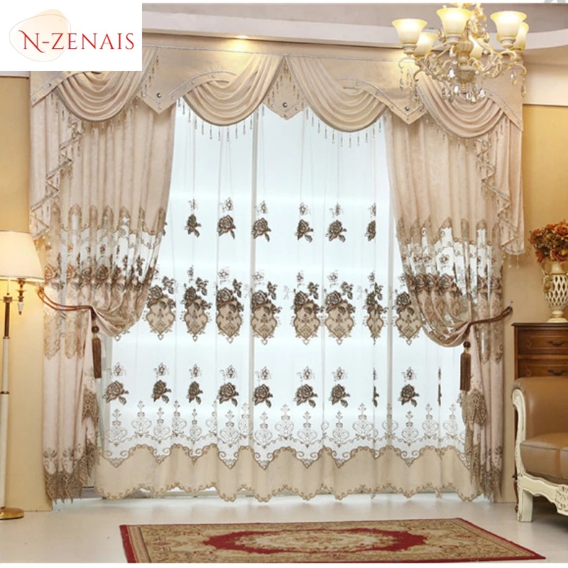 Cortinas de luxo europeu para sala de estar valance tule metade blackout oco bordado quarto sala de jantar alta-qualidade personalizado