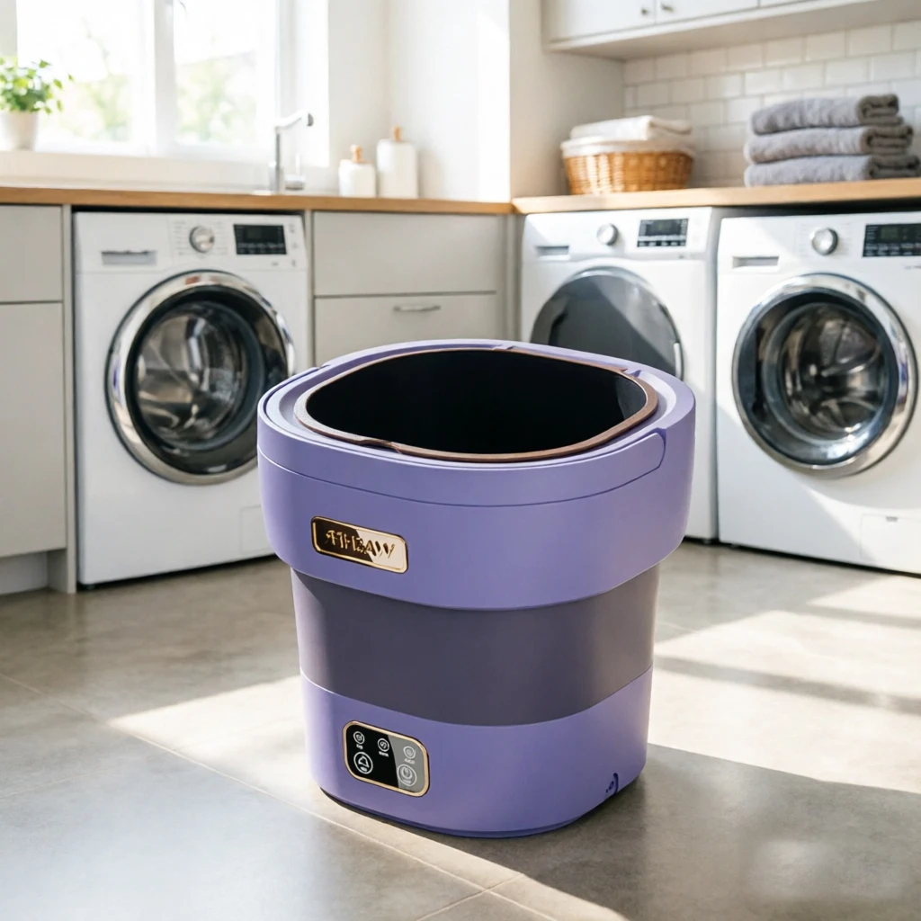 Green 12L Collapsible Mini Washing Machine & Dryer - Deep Clean for Underwear, Socks & Small Clothes - Compact Laundry Solution for Apartments, Dorms, Hotels & Travel - with Spin Basket - Light Purple (American Standard) 1