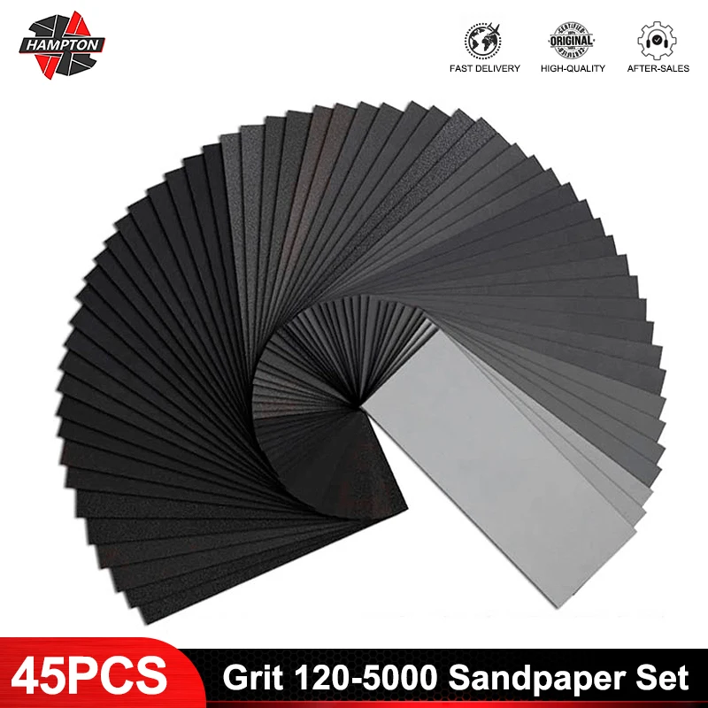 45Pcs Wet Dry Sandpaper 120-5000 Grit Sandpaper Sheets Assortment For Wood Metal Polishing Abrasive Waterproof Paper Sheets 45Pcs Wet Dry Sandpaper 120-5000 Grit Sandpaper Sheets Assortment For Wood Metal Polishing Abrasive Waterproof Paper Sheets