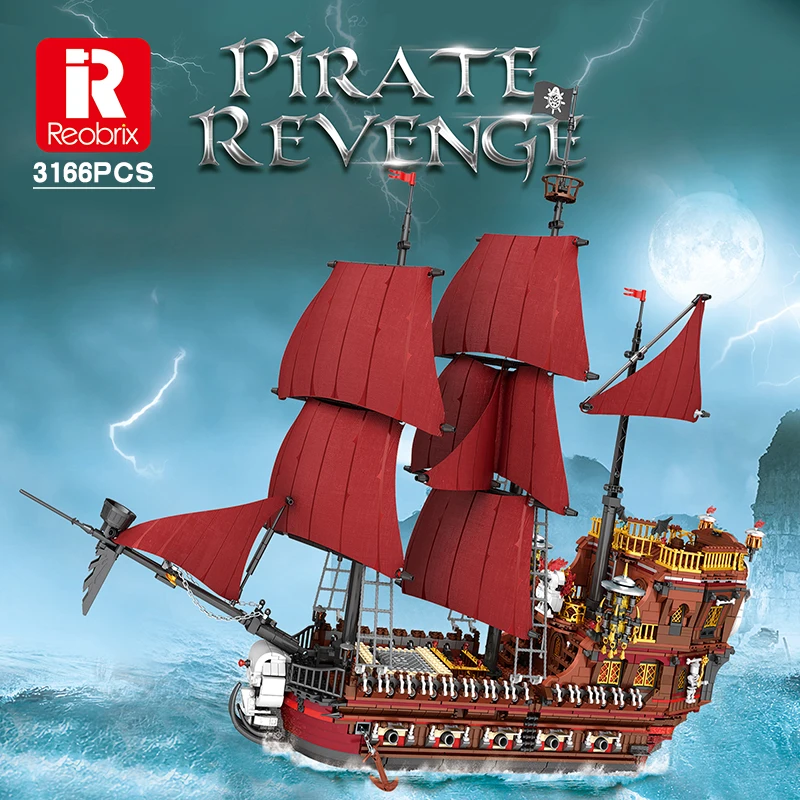 Reobrix Blocks 3066Pcs Caribbean Pirate Sailing Ship Building Blocks Queen Anne Revenge Boat Modello 3D Mattoni Fai Da Te Giocattoli Per Bambini