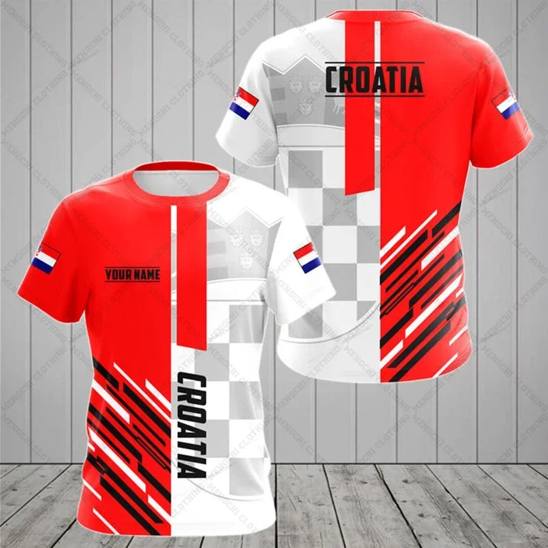 Camiseta deportiva de gran tamaño con estampado de emblema nacional de Croacia para hombre y mujer, camiseta informal de manga corta con cuello redondo, nueva moda