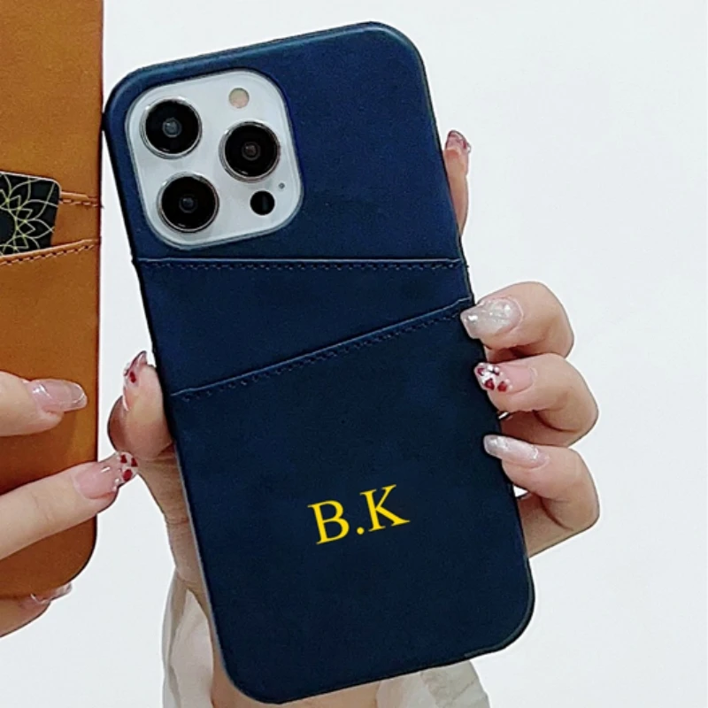For iPhone 14 Pro Max 13 12 11 Personalised Leather Case With Wrist Strap  Customised Cardholder Slot Pebble Leather Phone Case _ - AliExpress Mobile