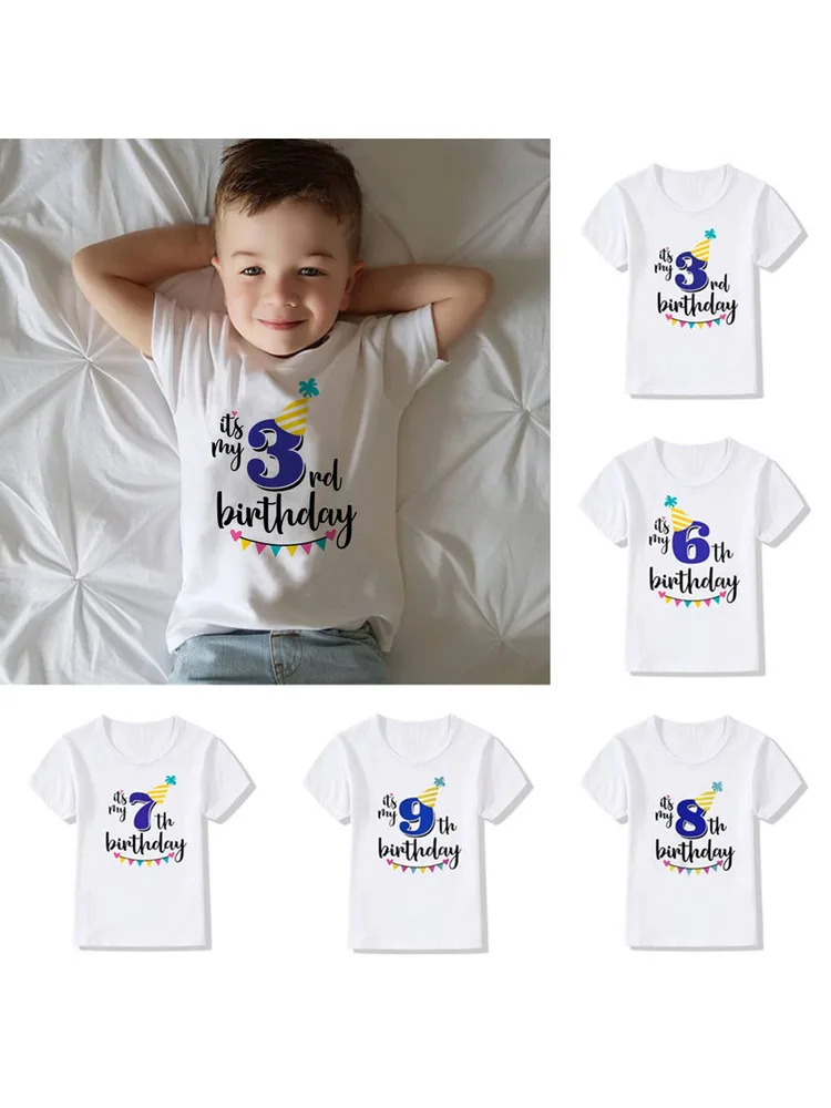 Kids Boys Girls Summer Birthday T-shirts Short Sleeved T Shirt Size 1 2 3 4 5 6 7 8 9 Year Children Party Clothing Tees Tops children t shirt