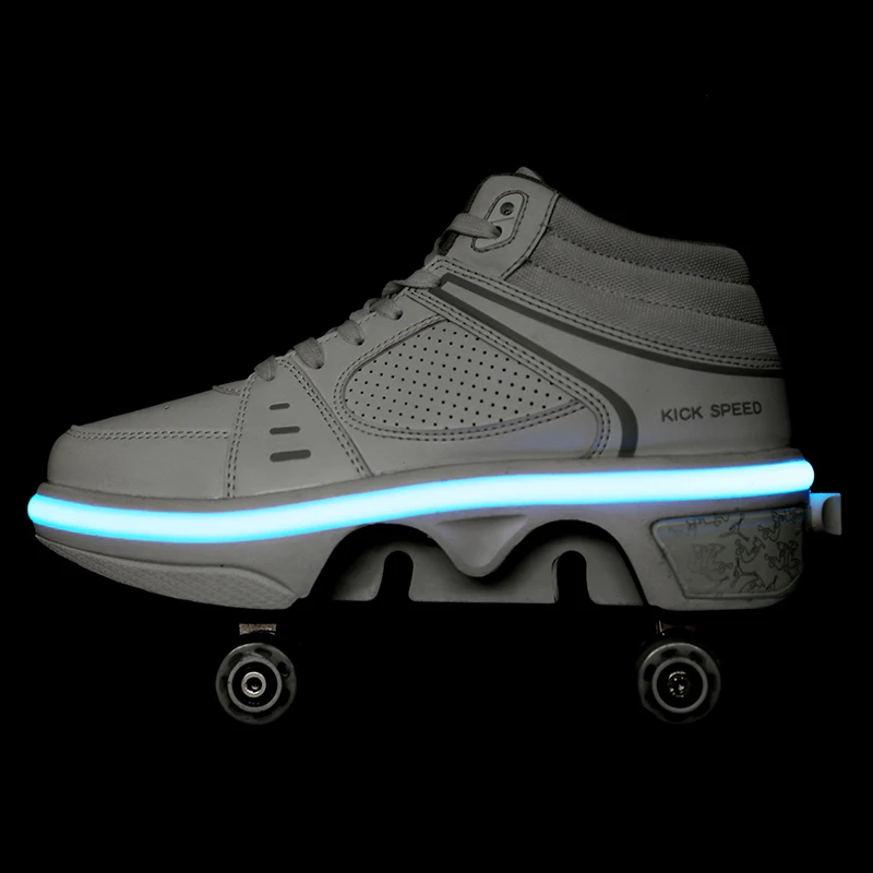 

Deformation Parkour Shoes with Four wheels Rounds of Running Sneaker Woman Roller Skates shoes adults kids unisex Roller Skating