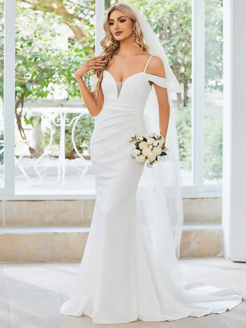 Elegant Wedding Dresses Off Shoulder Deep V-neck High Stretch Hidden zipper Ever Pretty 2024 of Mermaid A-line White Dresses