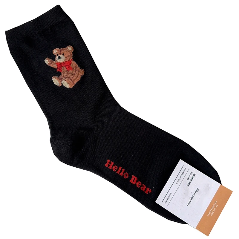 Elegant Lady Bear Cartoon Women's Cute Cotton Socks - Harajuku Style Novelty Breathable Christmas Gift