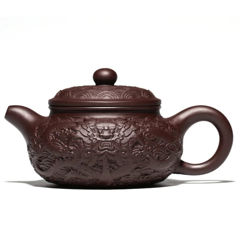 Old Purple Mud Longteng Four Seas Relief Teapot Zisha Teapot Yixing