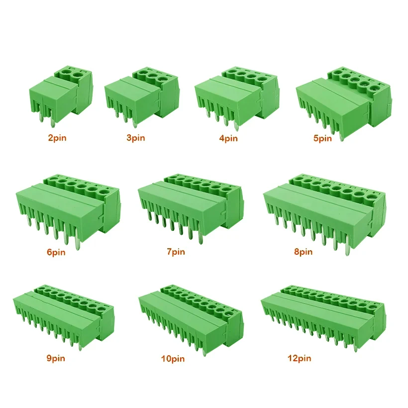 5-Pair PCB Screw Terminal Block Wire Connector Set with Male Plug and Female Socket, 2-12 Pin