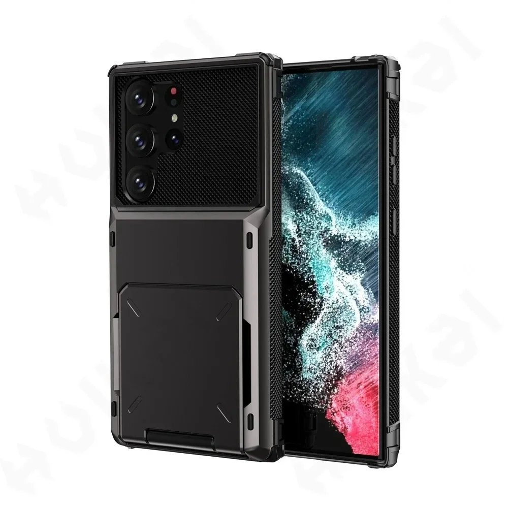 Card Holder Case For Samsung Galaxy S24 Ultra S23 S22 S21 Note 20 10 S10 Plus Heavy Duty Wallet Hidden Flip Slot Protective Cove