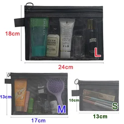 Set of Mesh Cosmetic Bags - Transparent Black Makeup and Toiletry Organizer Pouches - 1pcs M (Style C)