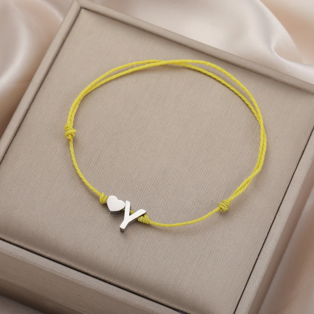 Dawapara Buchstabe A-Z Herz Charm Armband Verstellbare Wachsschnur Kette Böhmischer Schmuck Edelstahl Minimalismus Armband
