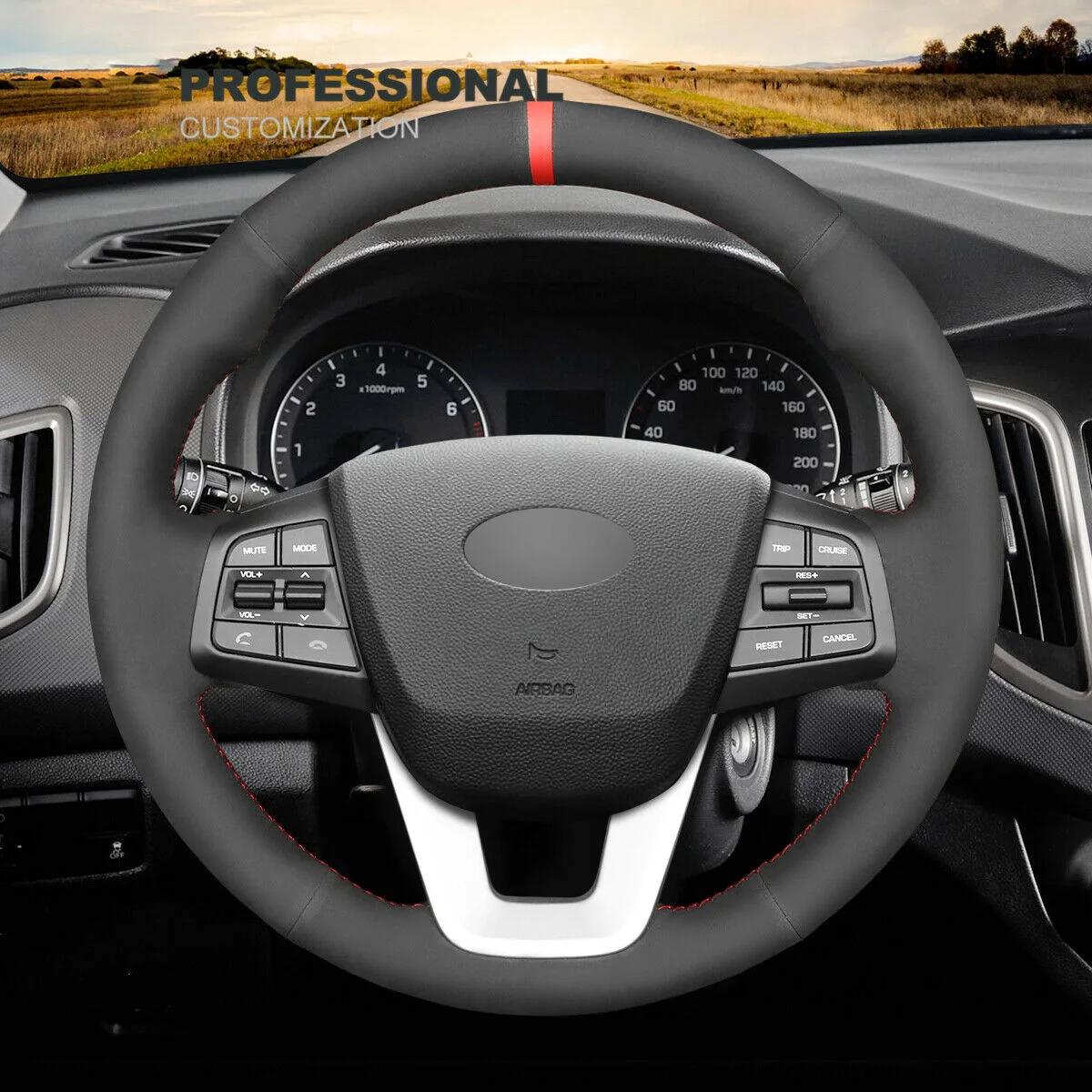 

DIY Hand Stitch Black Suede Car Steering Wheel Cover For Hyundai Creta 2016 2017 IX25 2014 2015 2016 Car Accessories