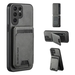 MagSafe Magnetic Leather Wallet Card Holder Case - Solid Color Edition - Galaxy S23 Ultra (Grey)