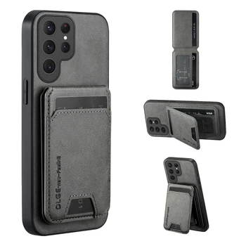 Magsafe Magnetic Wallet Card Slot Holder Solid Color Leather Phone Case For Samsung S25 Ultra Edge S23 S21 S22 S24 Ultra Plus FE 1
