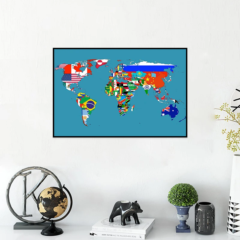 World Map 59x42cm Classic Edition Small Spray Canvas Posters Prints Background for School Classroom Office Supplies