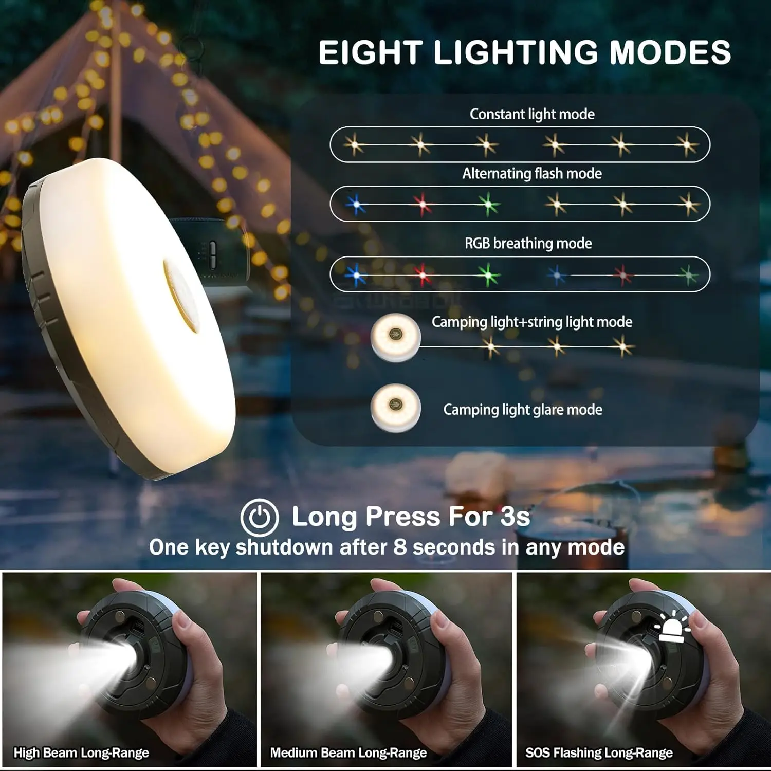 10M Length LED Camping Lamp Strip Atmosphere Waterproof Recyclable Light Belt Ou