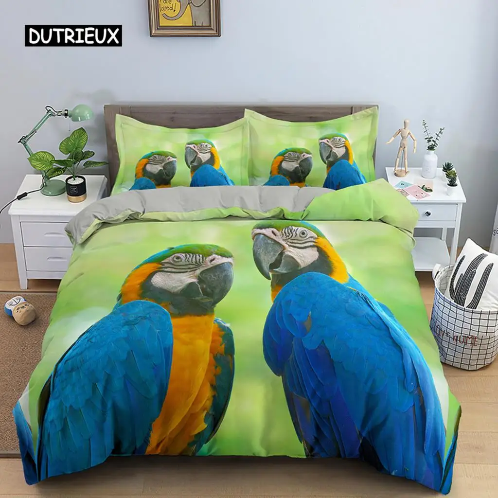 

3D Animal Bedding Set Parrot Pattern Duvet Cover Set Microfiber Quilt Cover with 1/2Pillowcase King Queen Twin Luxury Bedclothes