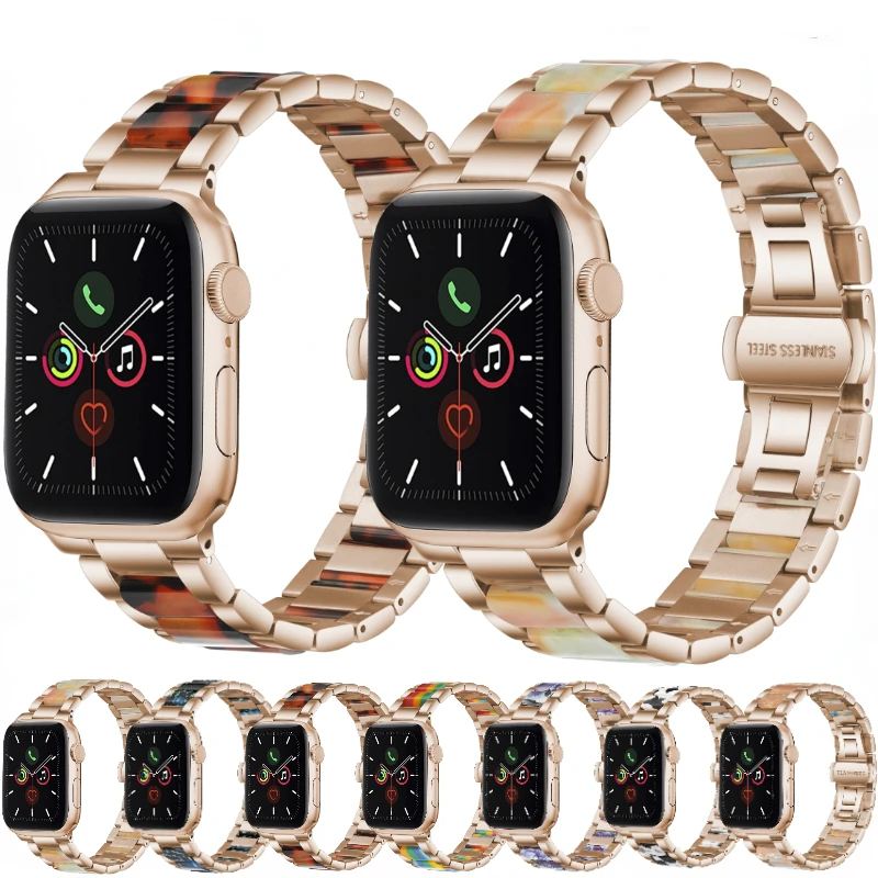 

Metal＋Resin Strap For Apple Watch Ultra 8 7 49mm 45mm 41mm Stainless Steel Bracelet band iWatch 6 5 4 3 SE 44mm 42mm 40mm Correa