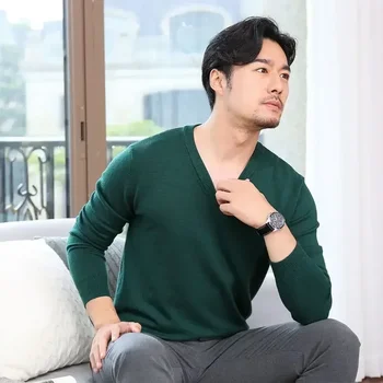 남성용 무지 니트 스웨터, 베이지 단색 풀오버, V넥 비즈니스 A, 무료 배송, 겨울 2023 오버핏 올드 X