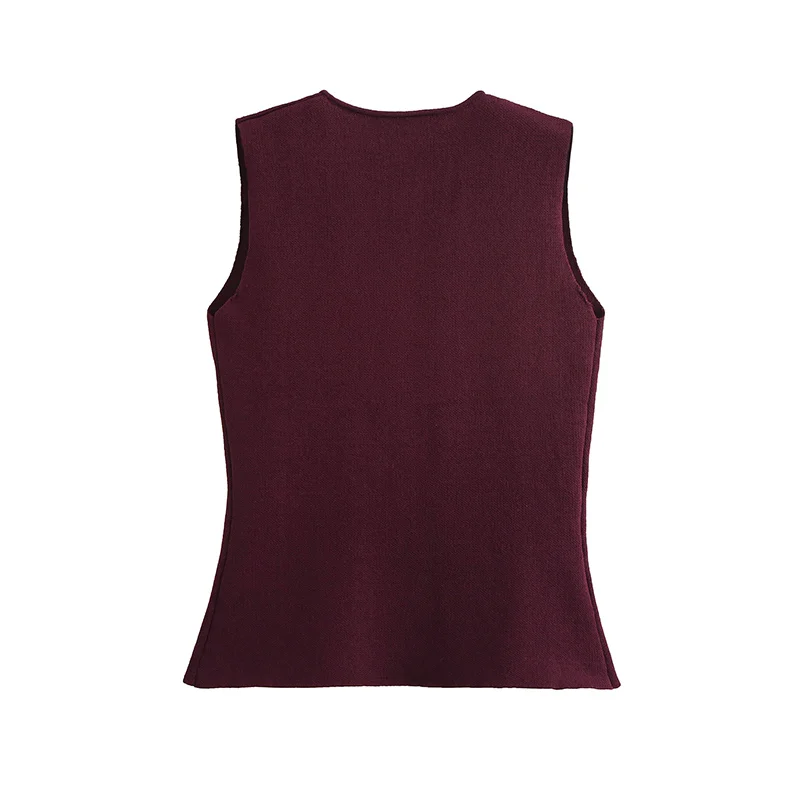 Fashion Single Breasted Knitted Vest Top Women Wine Red V-Neck Sleeveless Sweater Tank Female Autumn Chic Lady Knitwear New