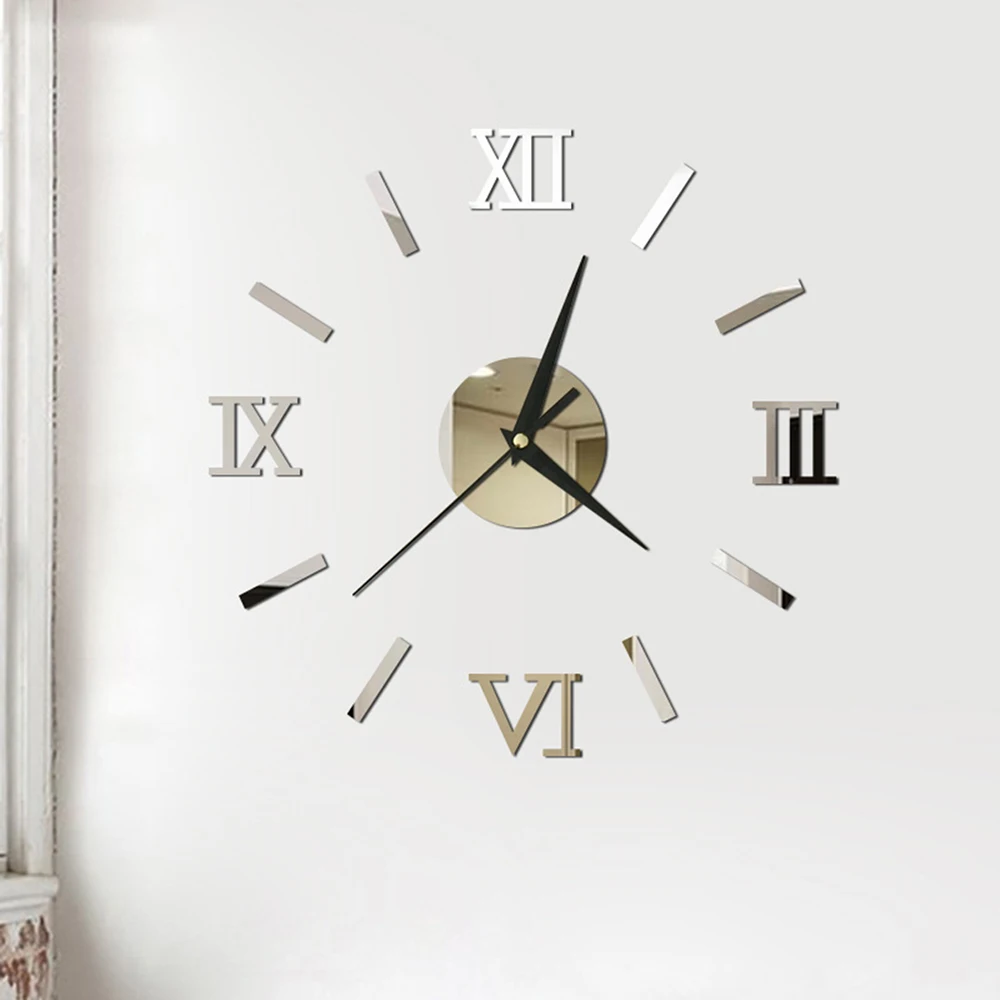 

DIY Interior Roman Wall Clock, 3D Acrylic Mirror Wall Stickers, Quartz Clocks, Living Room Watch, Home Decor, Mural Decals