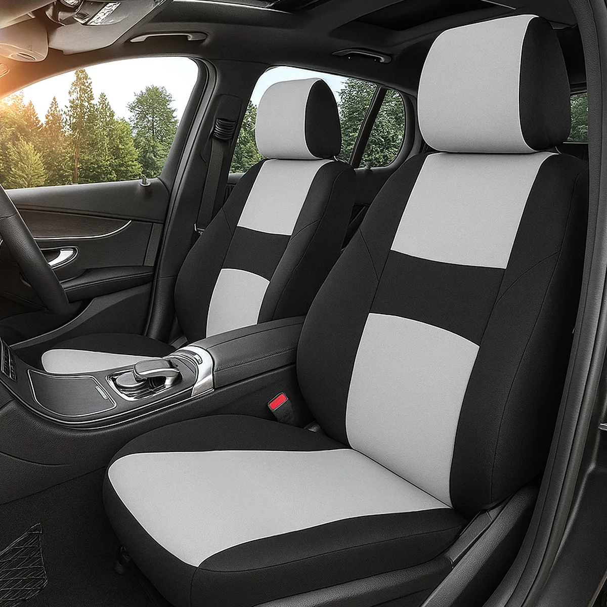 Grey Premium Breathable Polyester Car Seat Covers Set
