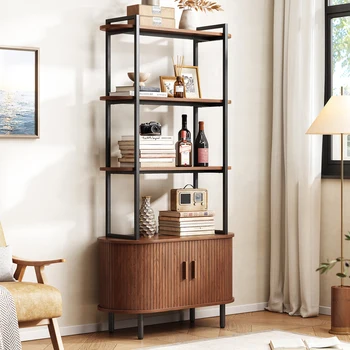 Tall Modern Bookshelf with Sliding Door Cabinet - 71" 1