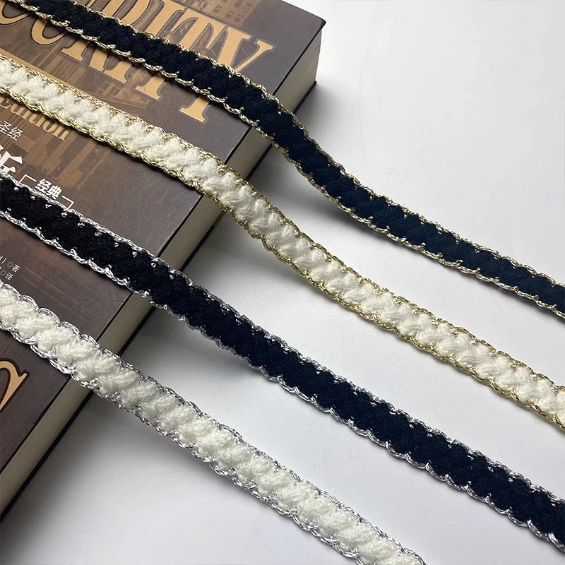 Gold and Silver Edge Wool Woven Tweed Lace Accessories Handmade DIY Clothing Neckline Cuffs Placket Decorative Strips Webbing