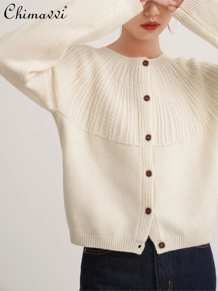 

French Fashion Commute Long Sleeve Round Neck Women's Sweater Spring Autumn Loose Long Sleeve Single Breasted Patchwork Cardigan