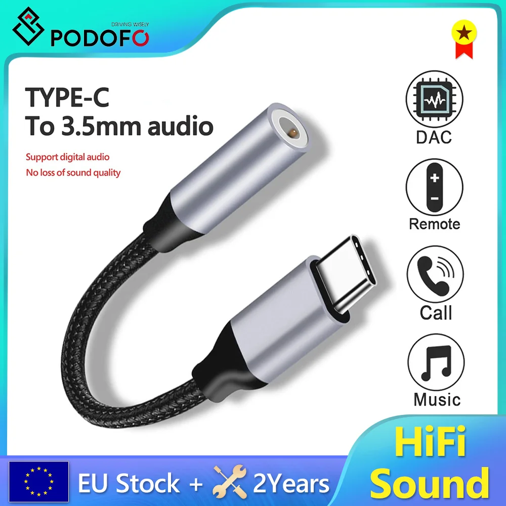 Podofo 3.5mm AUX Cable Jack Adapter Type C to Headphones Audio Adapter For Pixel 4 3 2 XL, Samsung 22 Galaxy S22/S20 Ultra Note