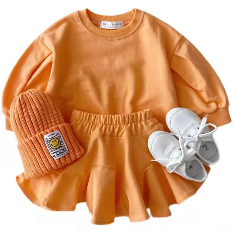 2022 Spring New Fashion Girls Clothes Set Kids Girls Solid Sweatshirt + Skirts 2pcs Set Loose Casual Baby Children Clothing Suit baby outfit matching set