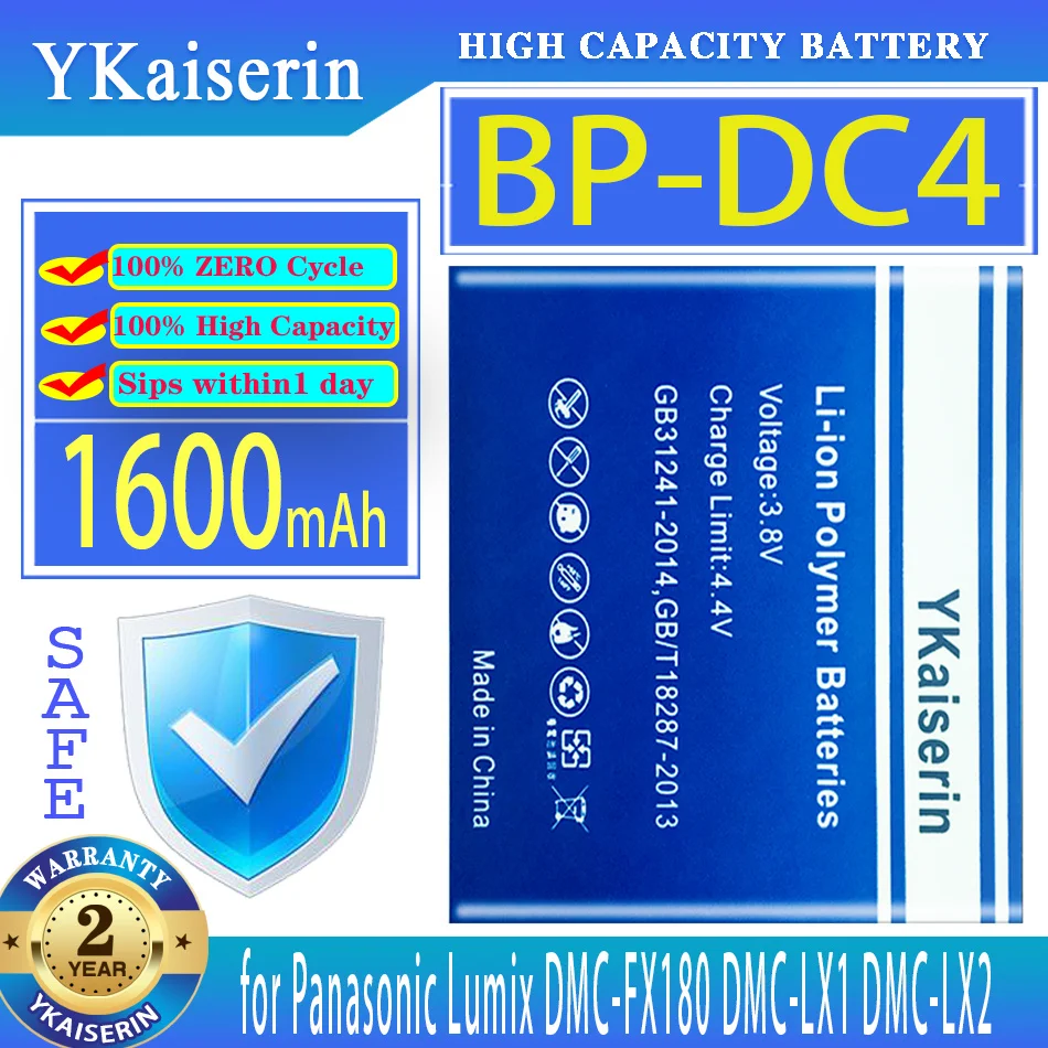 Batteria Ykaiserin Bp-Dc4 Bpdc4 1600Mah Per Panasonic Lumix Dmc-Fx180 Dmc-Lx1 Dmc-Lx2 Lx3 Fs1 Fs2 Fx01 Fx07 Bateria