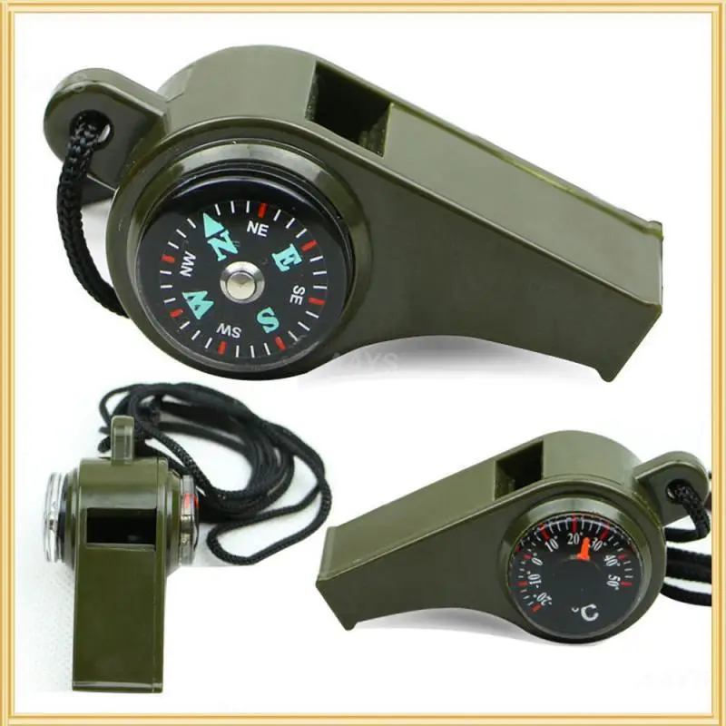 Survival Whistle 3in1 Mutifunction Lightweight Thermometer Compass For Camping Hiking Outdoor